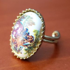 colorful painted image oval gold ring